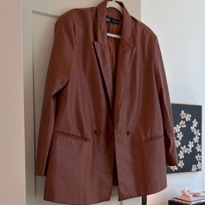 Zara Faux Leather Brown Blazer
